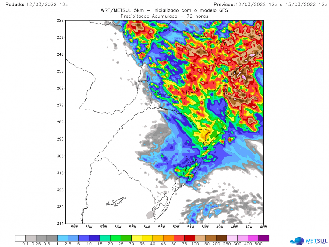 Cenário de risco por chuva volumosa entre o Sul e o Sudeste