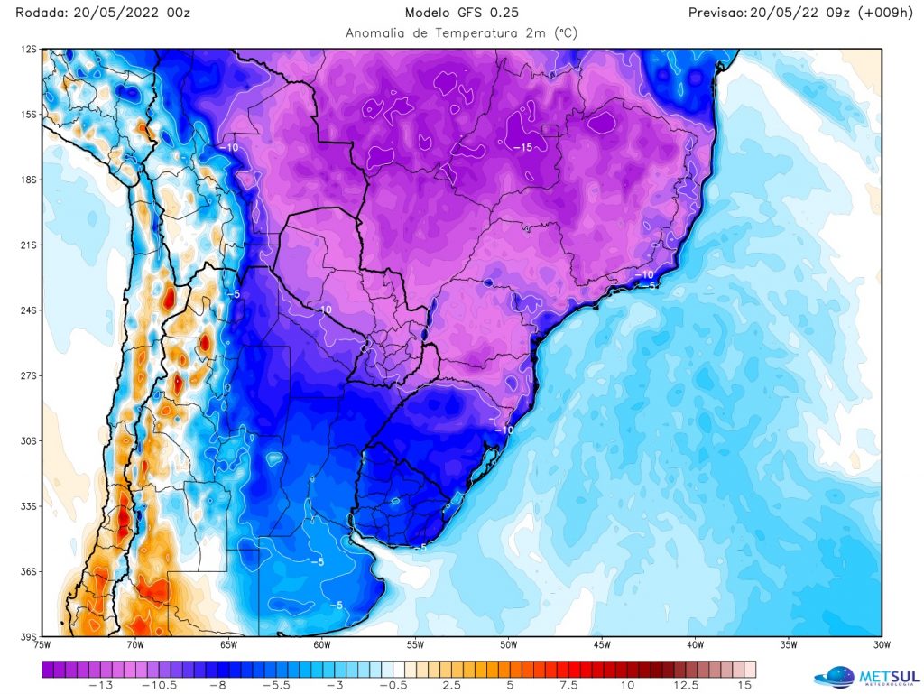 Levantamento da MetSul mostra enorme abrangência do frio no Brasil