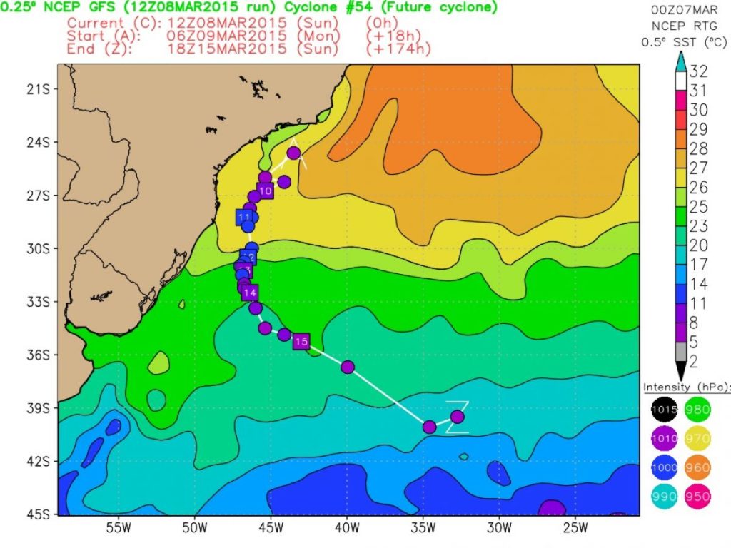 Advertência por ciclone subtropical e/ou tropical no Sul do Brasil