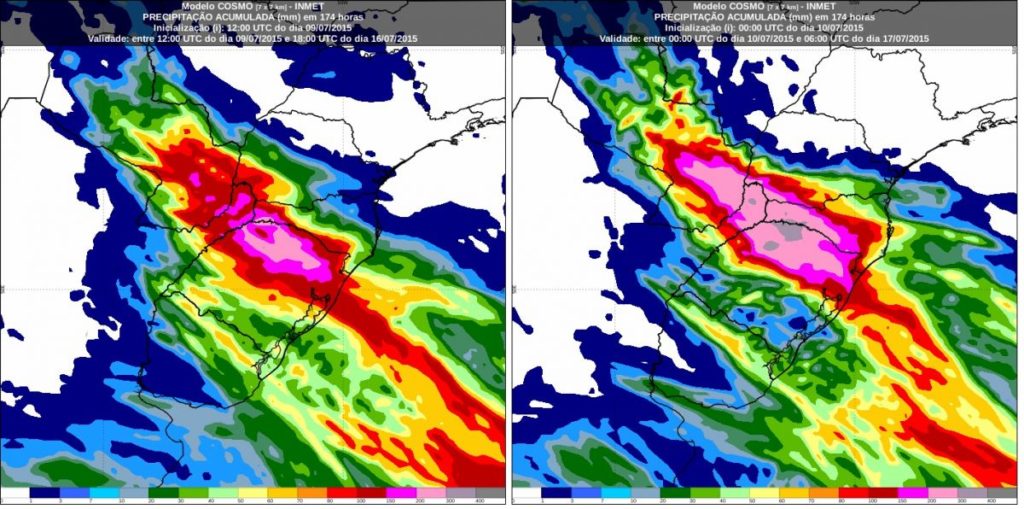 Advertência por chuva extrema e tempo severo no Sul do Brasil