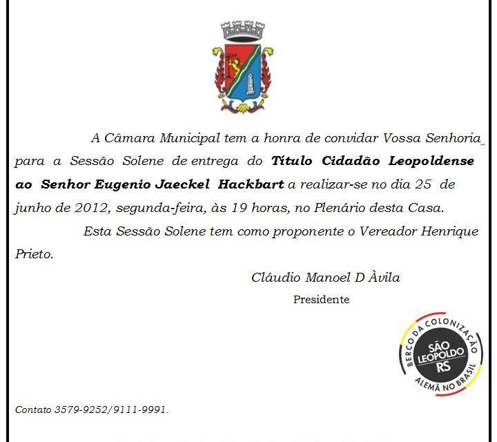 Eugenio Hackbart recebe título de cidadão de São Leopoldo