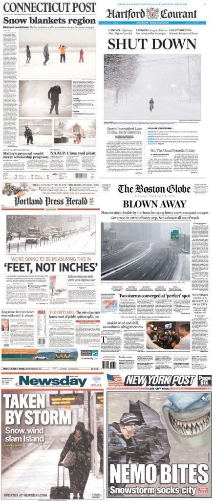Nevasca nos Estados Unidos – Capas dos jornais deste sábado