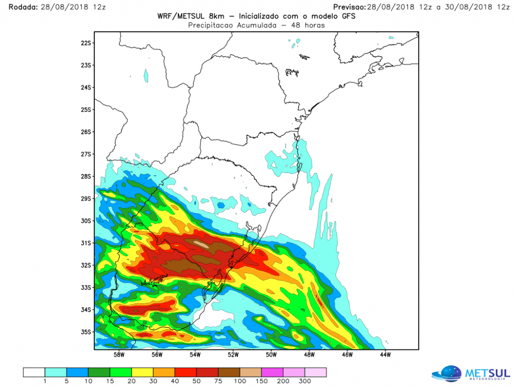 ***ALERTA*** Elevados volumes de chuva no Rio Grande do Sul
