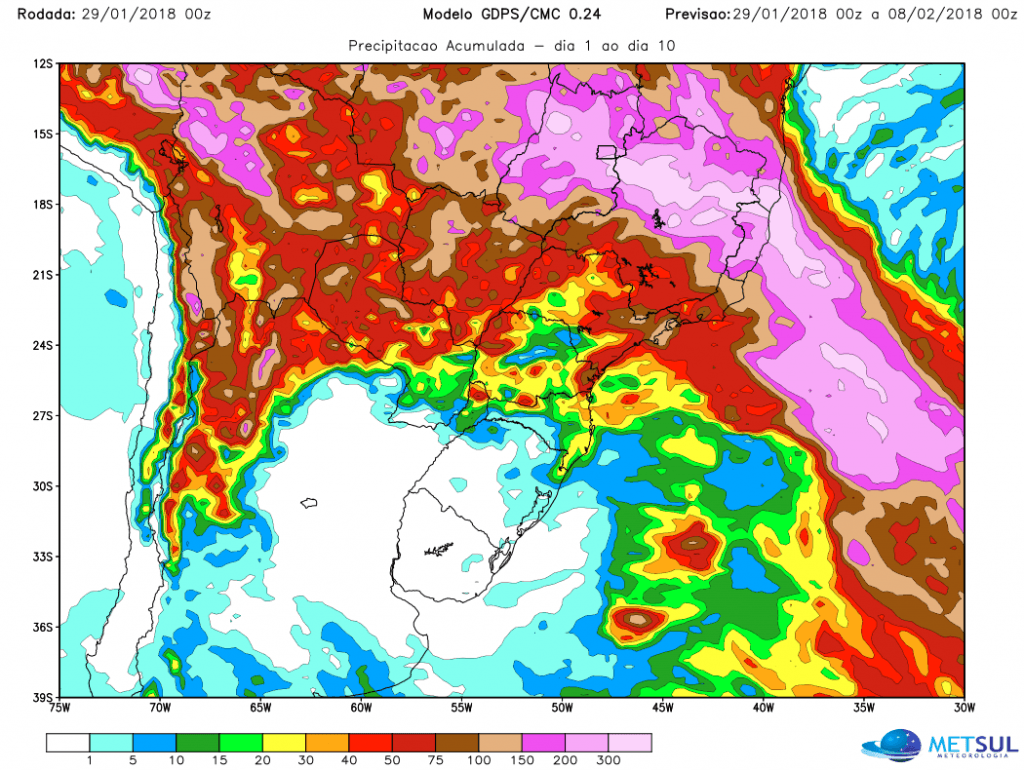 Excesso de chuva no Brasil Central e escassez no Rio Grande do Sul