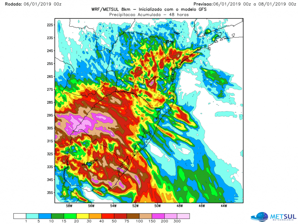 ***ALERTA*** Volumes de chuva extraordinários entre parte do Uruguai e Rio Grande do Sul