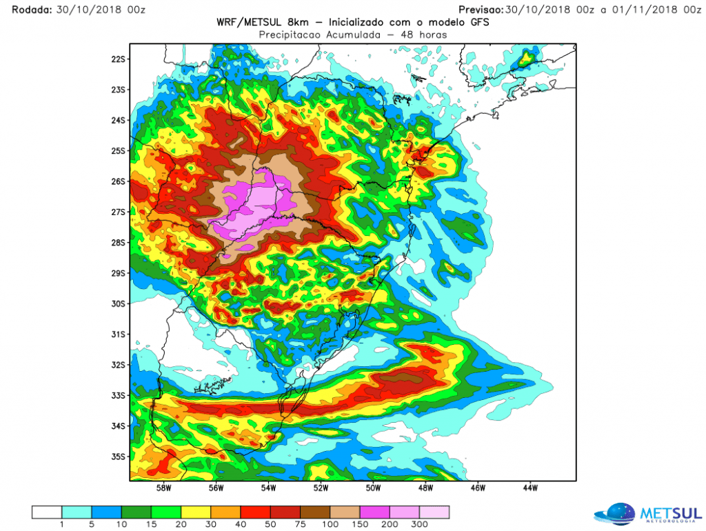 Muita chuva em Misiones e parte do Sul do Brasil