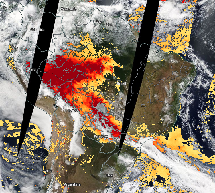 Fumaça cobre 3,2 milhões de km2 na América do Sul