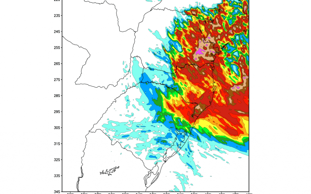 Alerta por volumes muito elevados de chuva no Leste do Sul do Brasil
