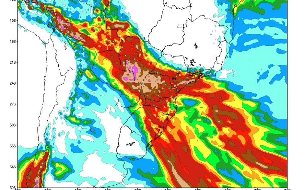 Chance de altos volumes de chuva em São Paulo e no Mato Grosso do Sul