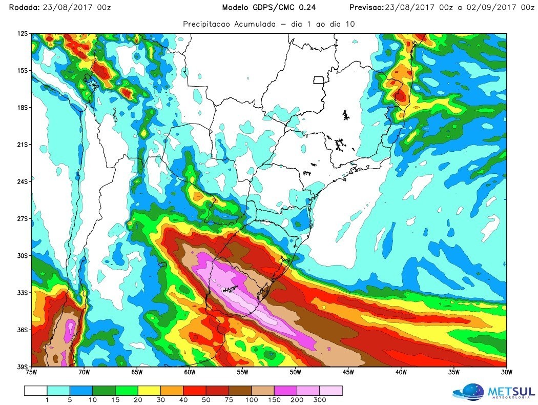 Chuva 10 dias – Alerta no Uruguai