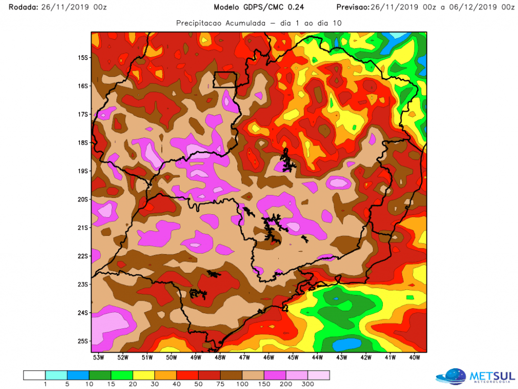 Vem muita chuva para o Centro-Oeste e o Sudeste do Brasil