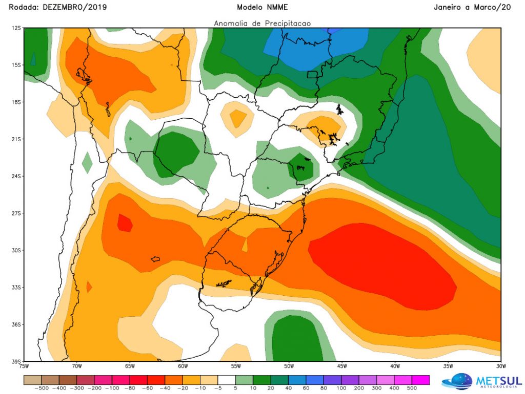 Mapas de chuva para o Centro-Sul do Brasil de janeiro a março