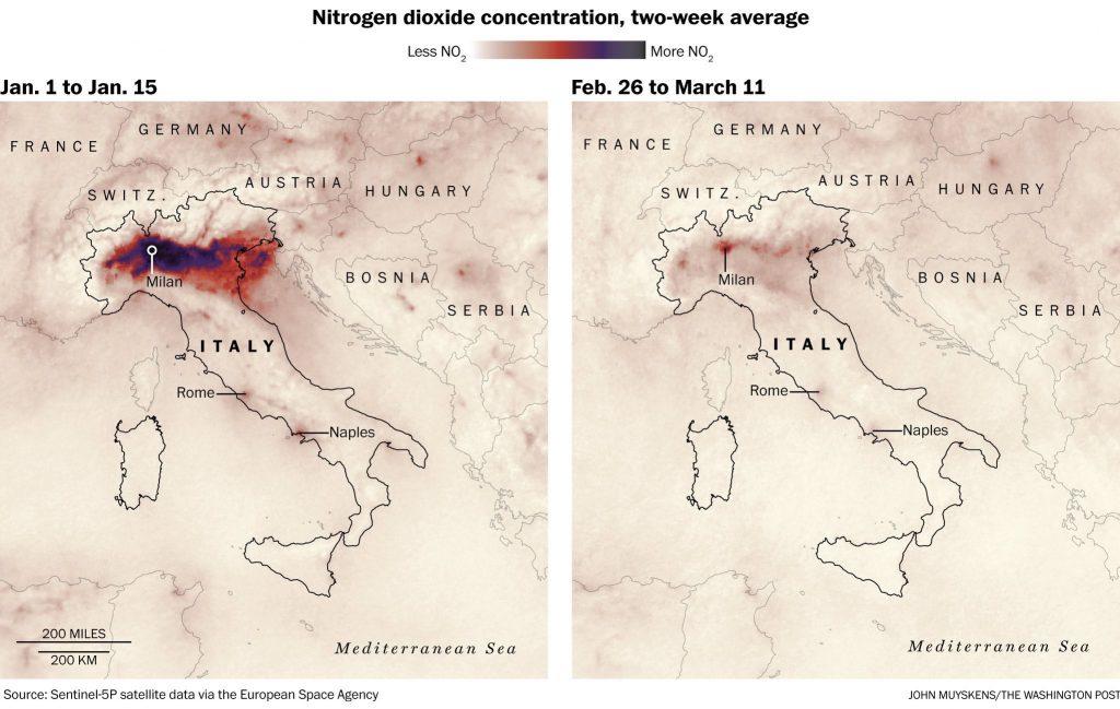 Coronavírus – Crise derruba poluição no Norte da Itália