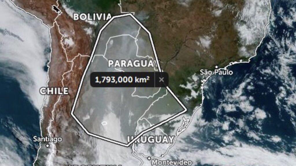 Fumaça cobre 2,6 milhões de km² na América do Sul