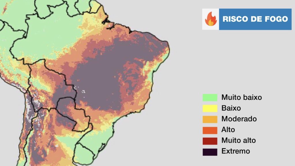 Risco muito alto a extremo de fogo em metade do Brasil