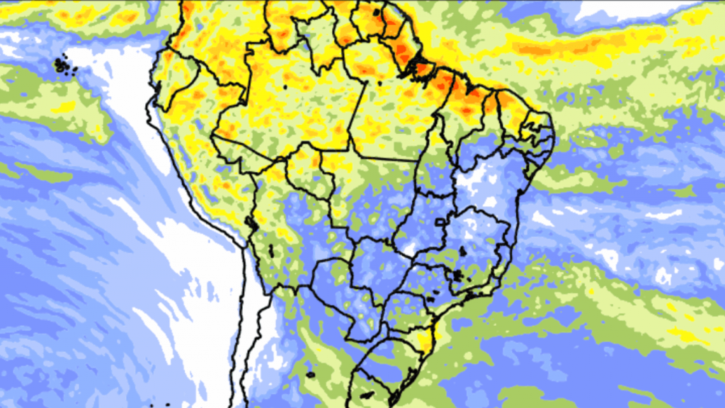 Tendência de chuva para dez dias em todo o Brasil