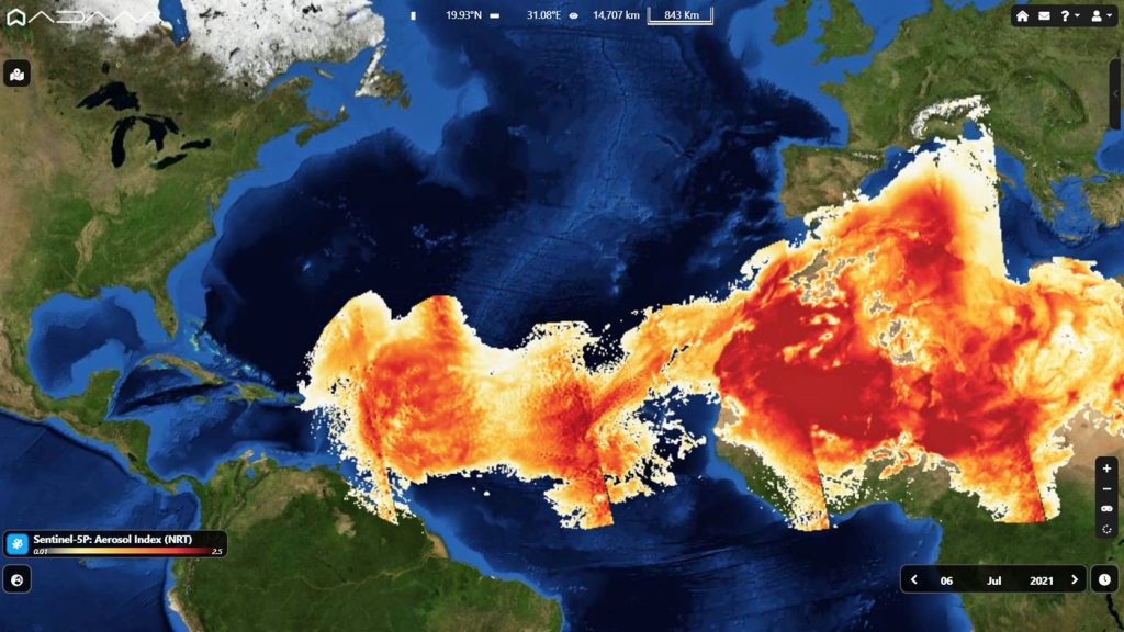 Nuvem do Saara que alimenta a Amazônia avança pelo Atlântico