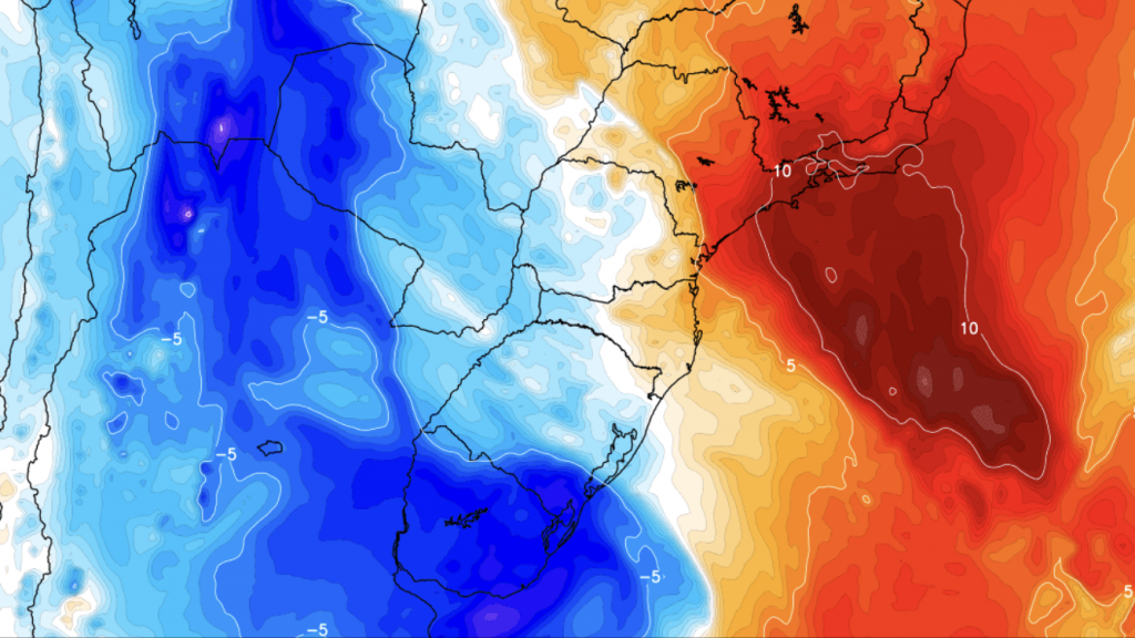 Calor de 40ºC no Sudeste e chegada de massa de ar frio ao Sul do Brasil