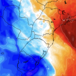 Calor de 40ºC no Sudeste e chegada de massa de ar frio ao Sul do Brasil