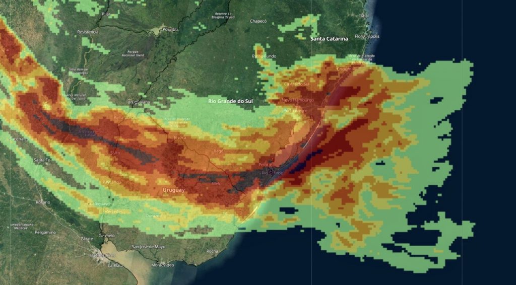 Frente quente trará muita chuva e temporais entre o Rio Grande do Sul e o Uruguai