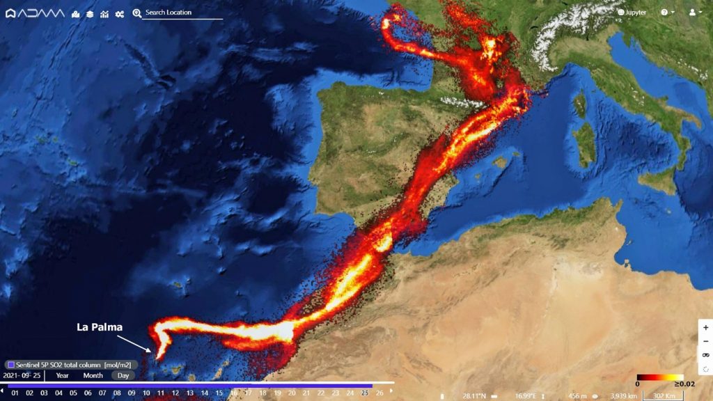 Emissões do vulcão de La Palma alcançam Espanha e França