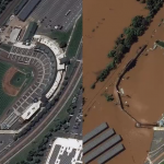 Imagens de satélite mostram o antes e depois das inundações nos Estados Unidos