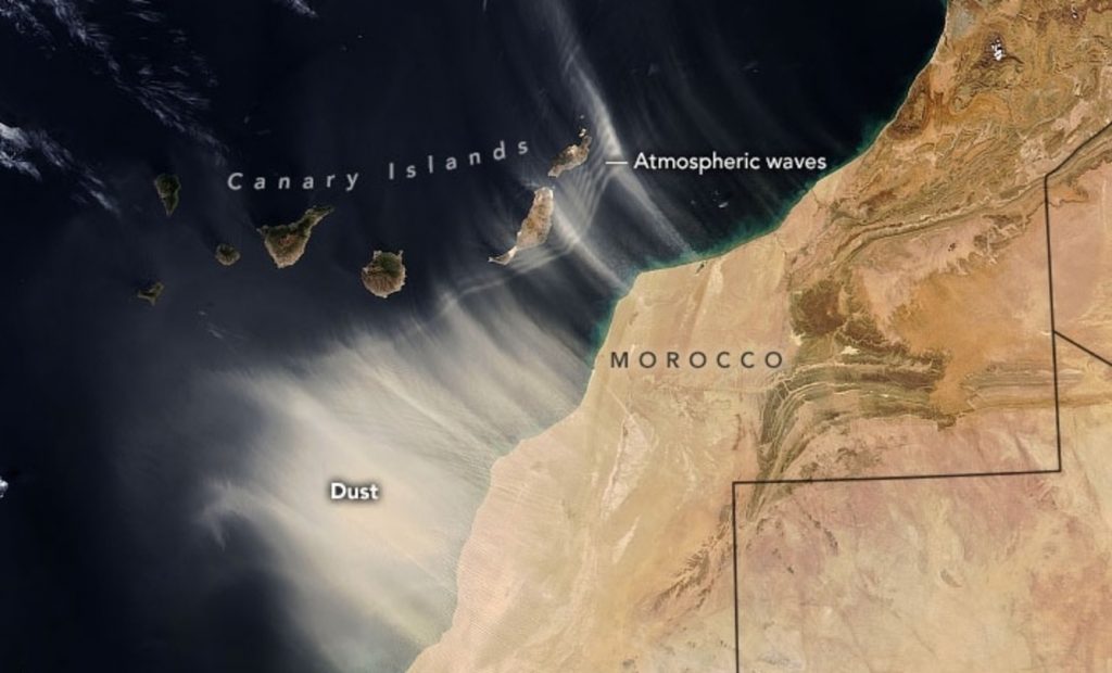Satélites registram grande tempestade de areia no Atlântico