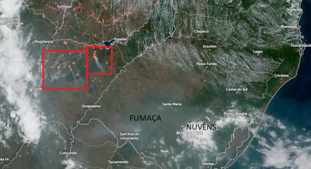 Fumaça de incêndios na Argentina e Paraguai chega ao RS