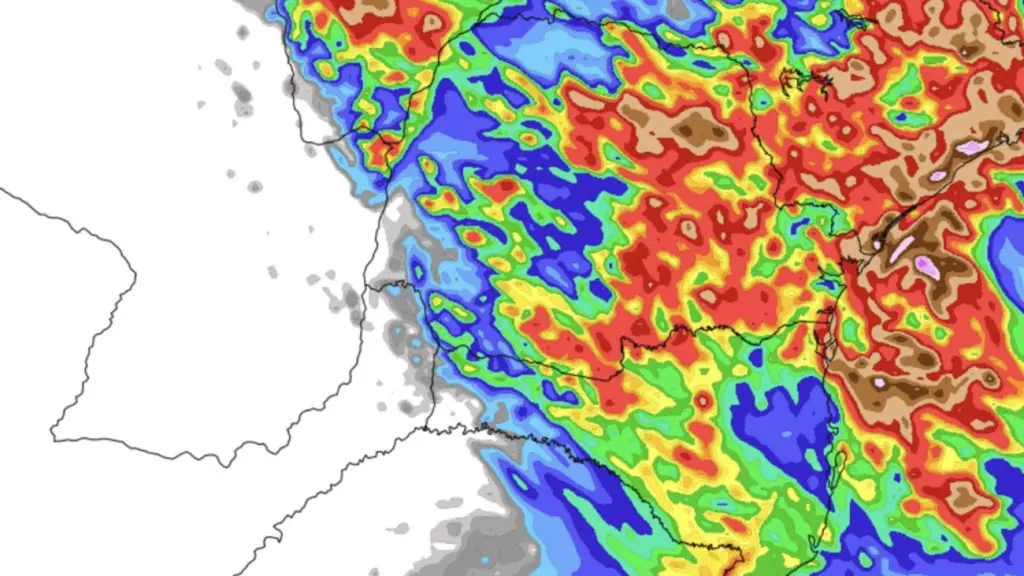 Cenário de risco por chuva volumosa entre o Sul e o Sudeste
