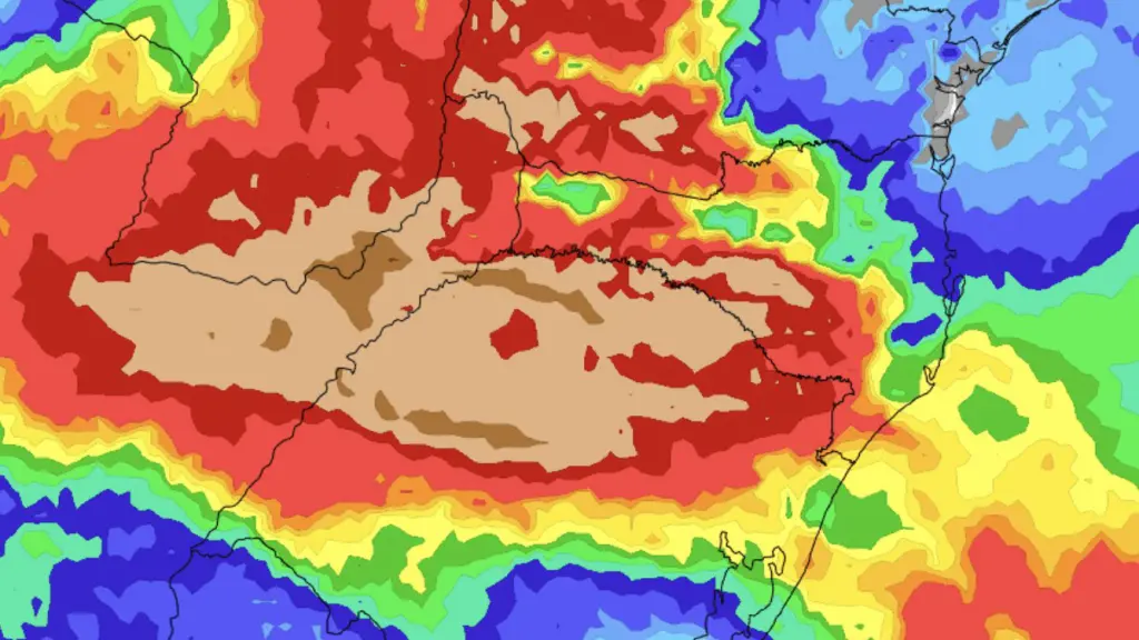 Aviso de chuva volumosa em parte do Sul do Brasil