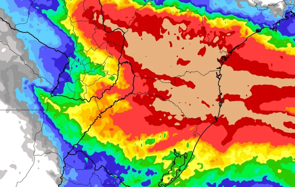 Chuva volumosa nesta semana em parte do Sul do Brasil