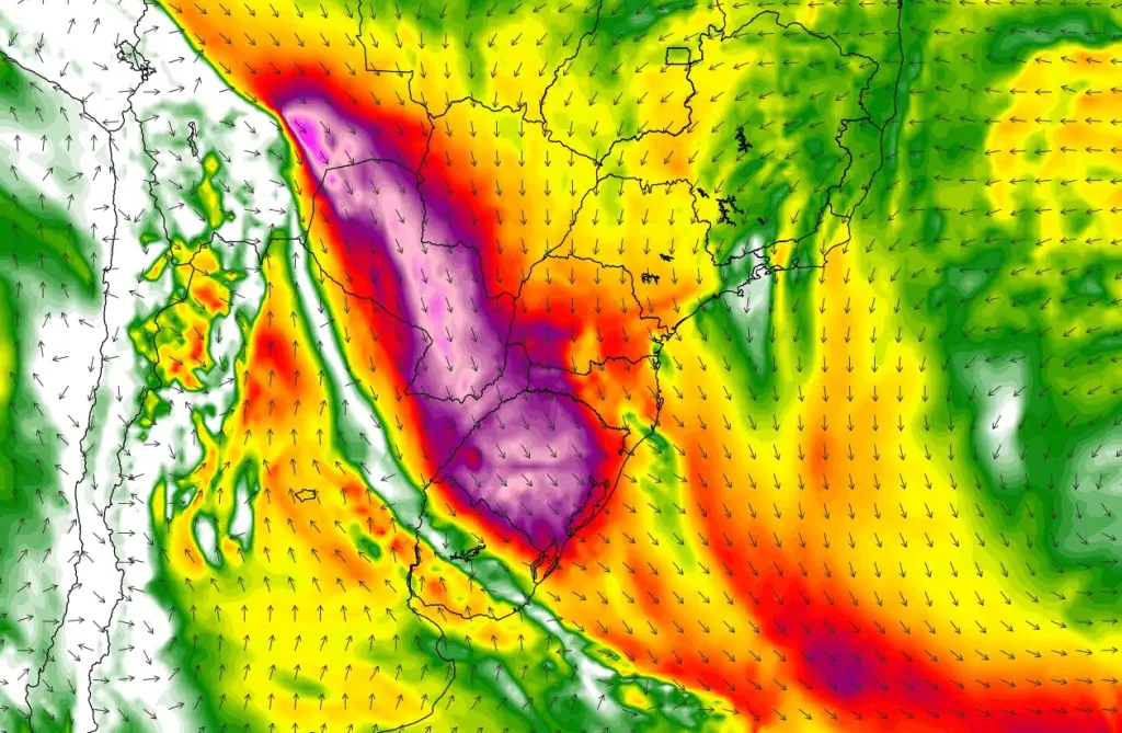Jato de baixos níveis hoje traz forte vento de Norte e calor