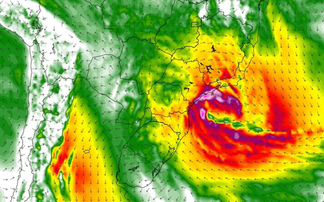 Alerta de vento forte a intenso em SC, PR, SP, RJ e MG Ciclone vai se formar muito perto da costa em posição muito mais ao Norte que o habitual com muito vento e mar grosso