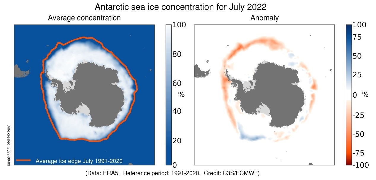 <span class="entry-title-primary">Julho teve recorde de menor cobertura de gelo marinho na Antártida</span> <h2 class="entry-subtitle">Dados divulgados pelo Sistema Copernicus mostram que cobertura de gelo marinho no Hemisfério Sul teve recorde negativo</h2>