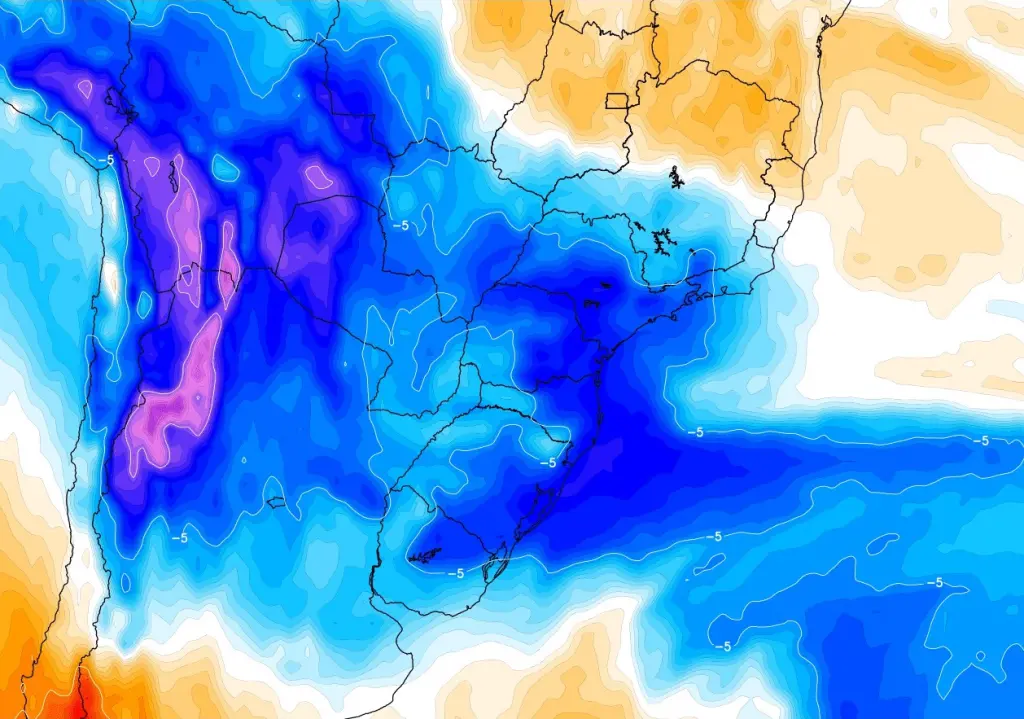 Ar frio causa neve na Argentina e influenciará o tempo neste fim de mês