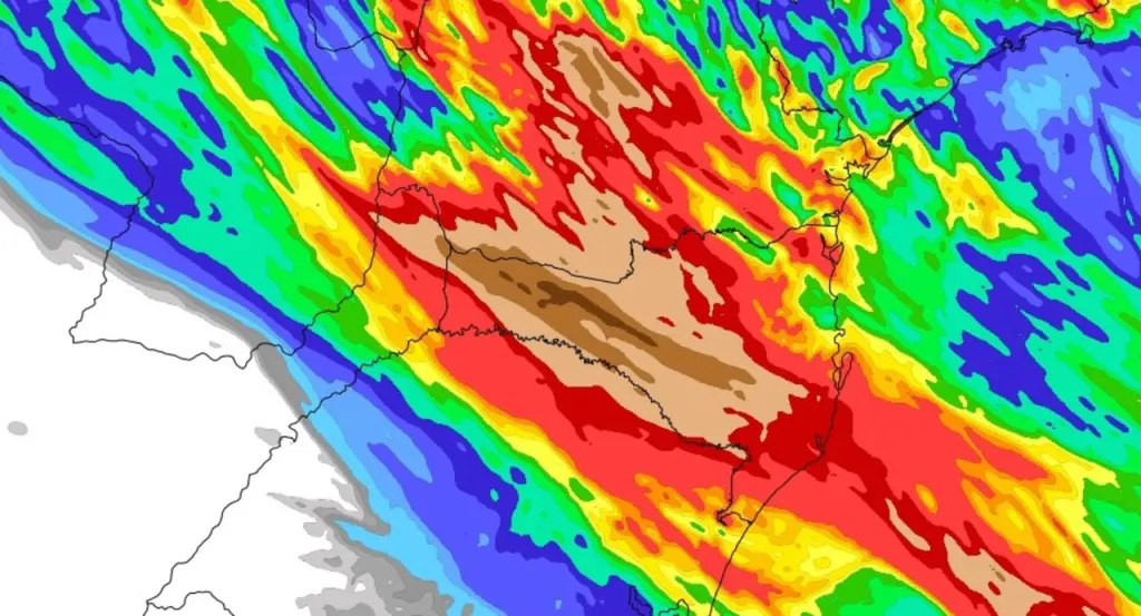 Alerta de chuva muito volumosa nesta semana no Sul do Brasil