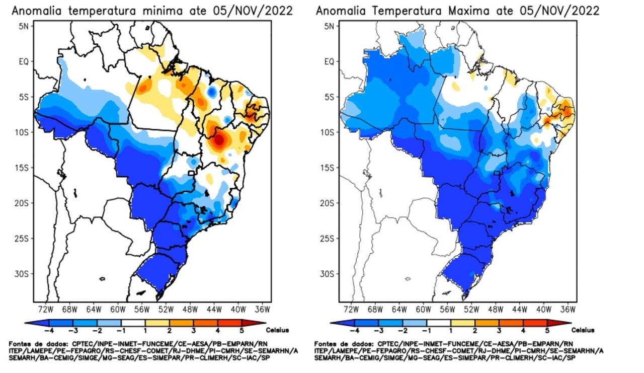 Novembro começa com frio atípico em grande parte do Brasil