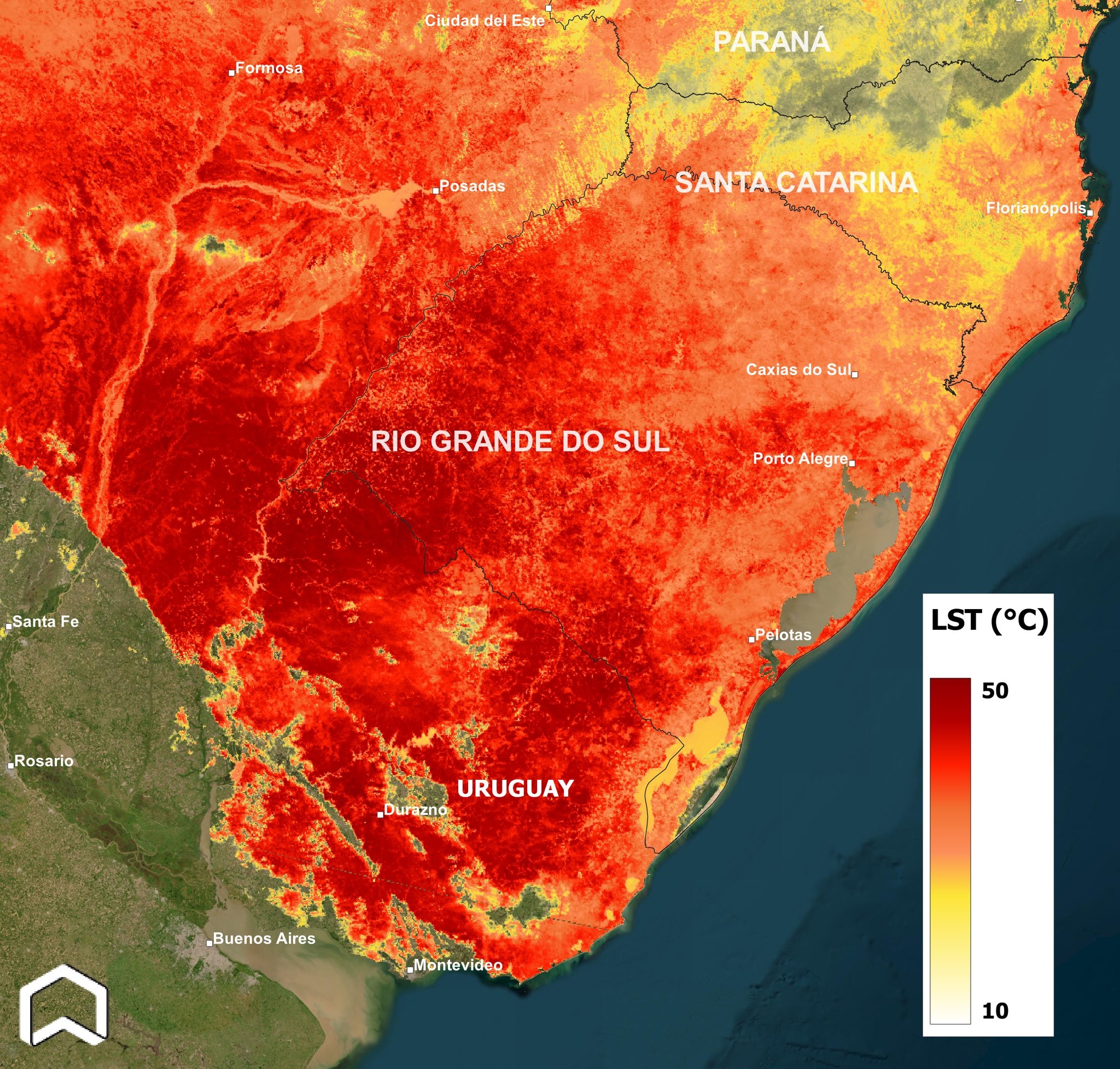 Satélite registra calor extremo en Rio Grande do Sul desde el espacio