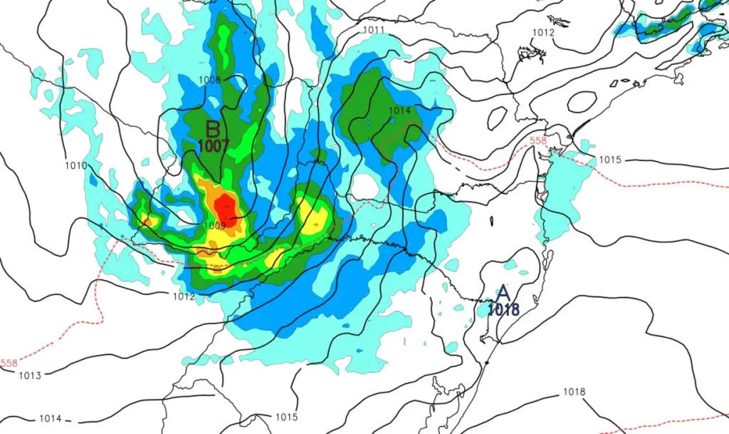 Baixa pressão avançará com chuva do Paraguai para o Sul do Brasil