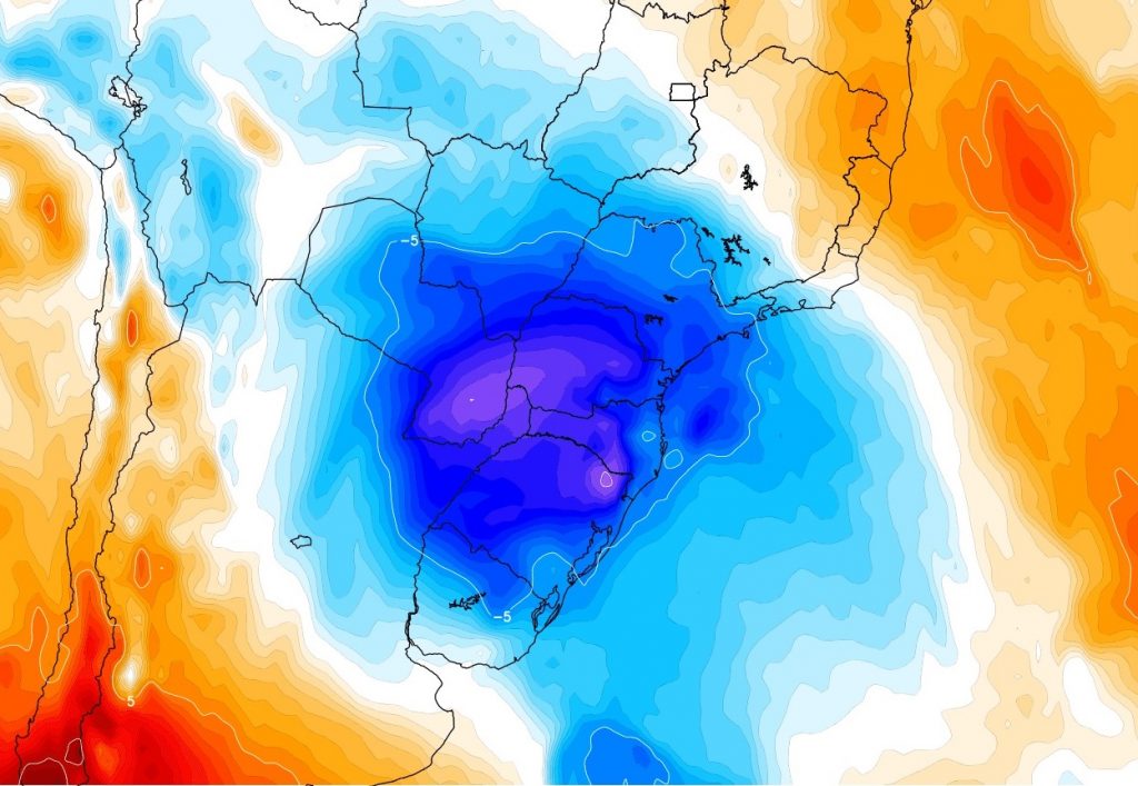 Veja o caminho que a massa de ar frio vai percorrer no Brasil