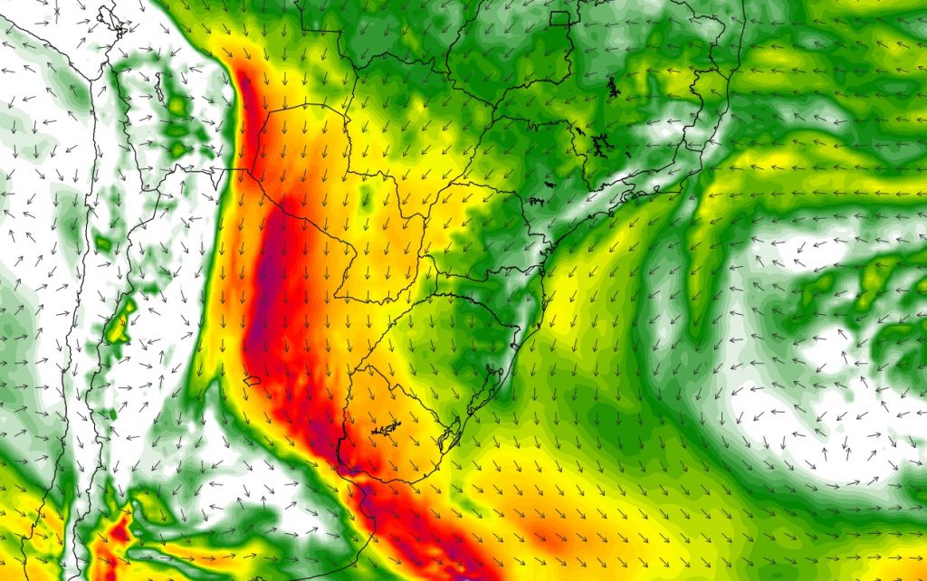 Corrente de jato traz tempestades no Prata e calor no Rio Grande do Sul