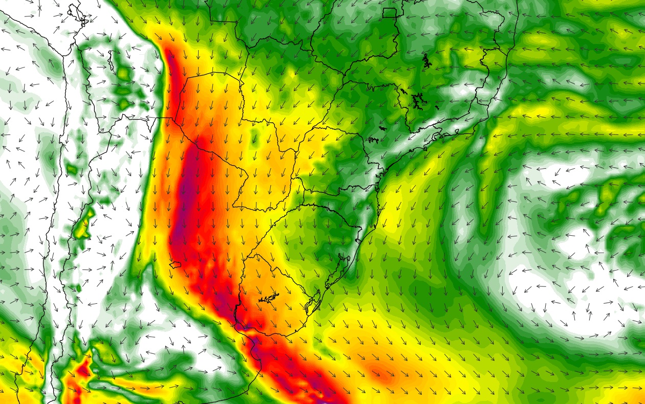 <span class="entry-title-primary">Corrente de jato traz tempestades no Prata e calor no Rio Grande do Sul</span> <h2 class="entry-subtitle">Corrente de vento vinda de Norte com ar quente alimenta temporais entre Argentina e o Uruguai hoje enquanto no Sul do Brasil favorece calor</h2>