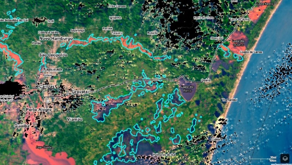 Imagens de satélite mostram a extensão das inundações pelo ciclone