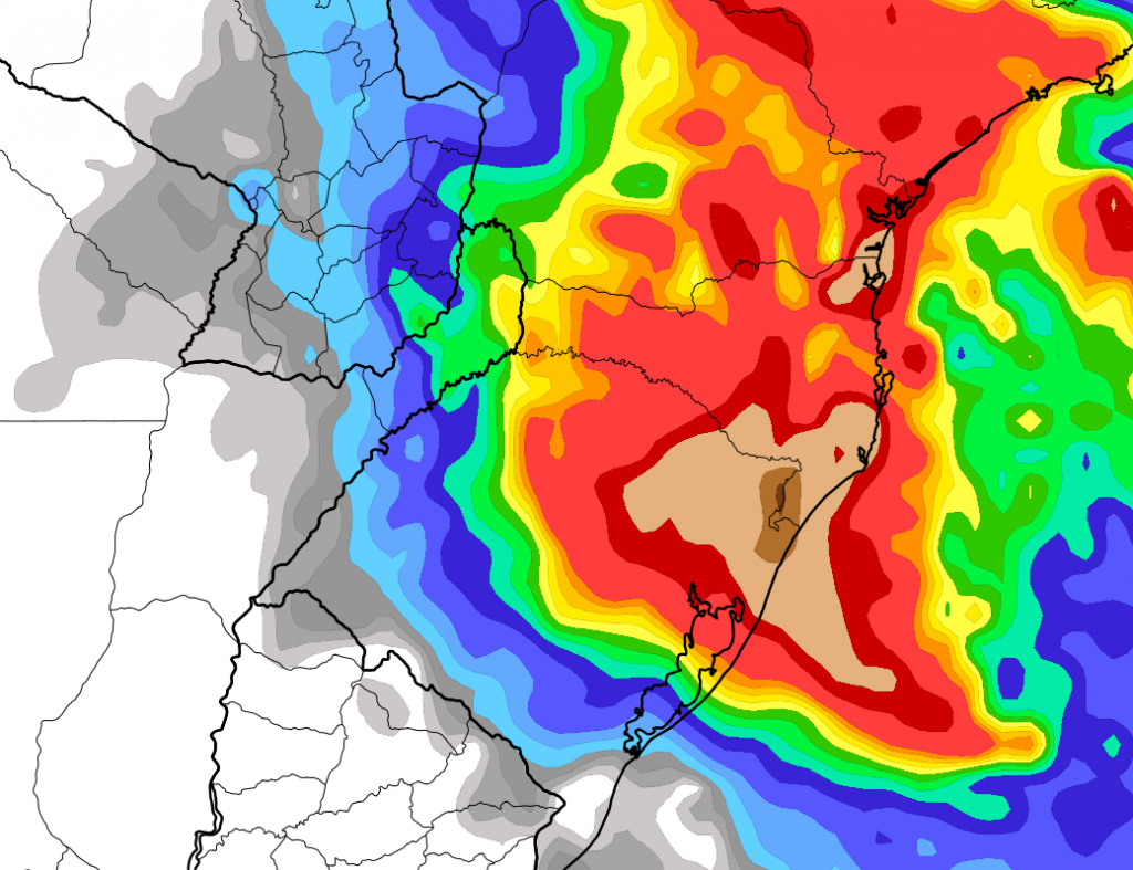 Aviso de chuva excessiva no Rio Grande do Sul e Santa Catarina