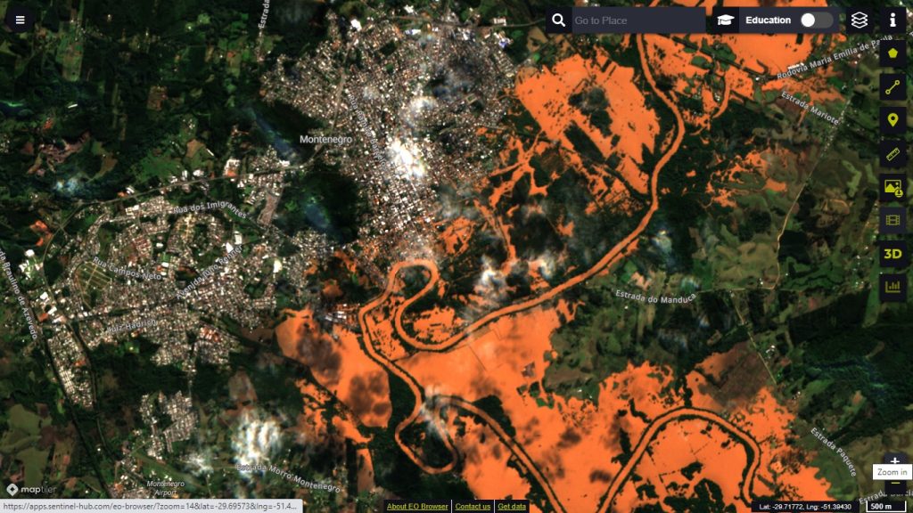 Satélite mostra cheias de rios e enchentes no Rio Grande do Sul
