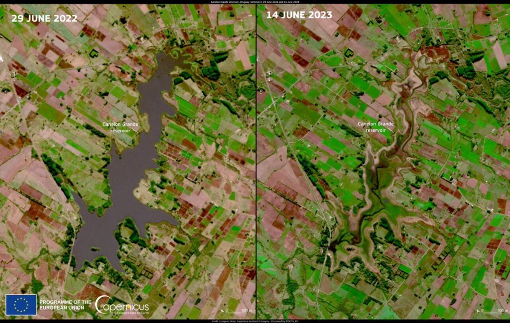 Satélite mostra como secou o reservatório que abastece Montevidéu
