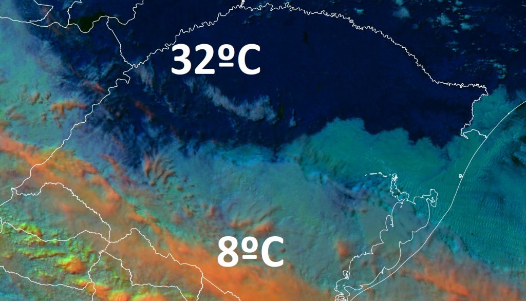 Mesmo estado, duas estações: 8ºC e 32ºC na mesma hora