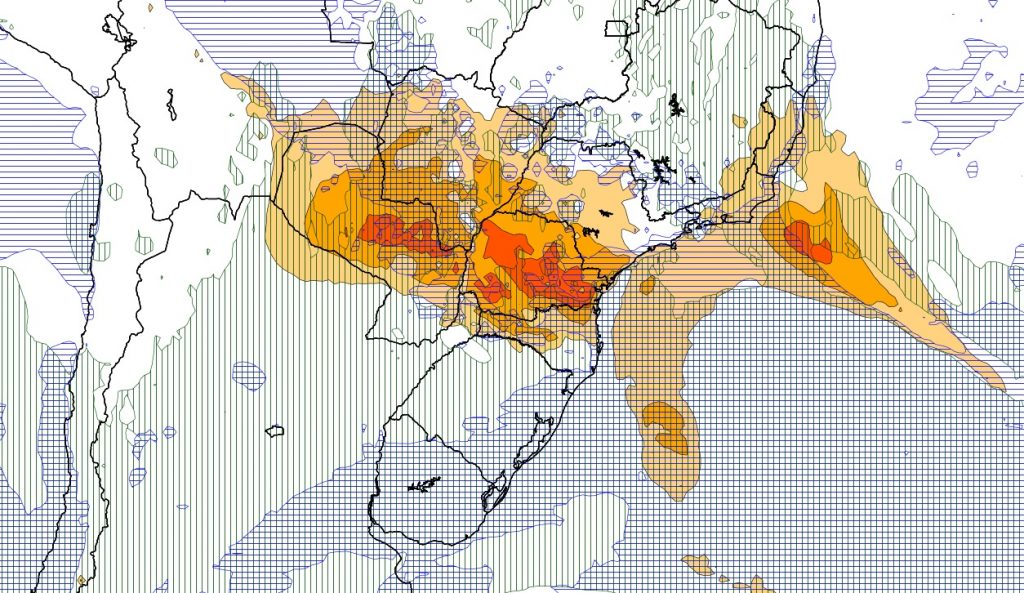 Domingo pode ter temporais no Sul, Centro-Oeste e Sudeste do Brasil