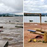 Antes e depois: veja fotos da nova orla no pico da enchente e hoje