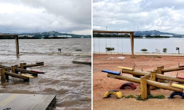 Antes e depois: veja fotos da nova orla no pico da enchente e hoje